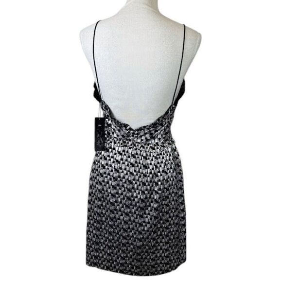 NWT‎ ZARA Black and Silver Metallic Party Mini Dress Waist Ruffle Size Small - Picture 5 of 14